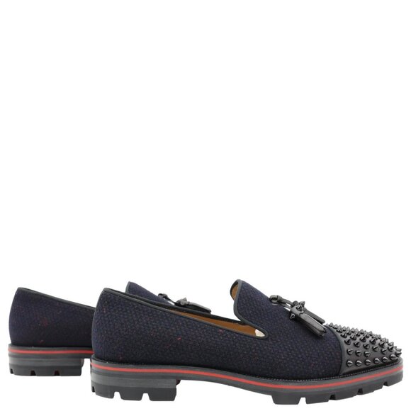 Christian Louboutin  Rossini Spike Tassel Tweed Loafer Navy Blue - Picture 6 of 12